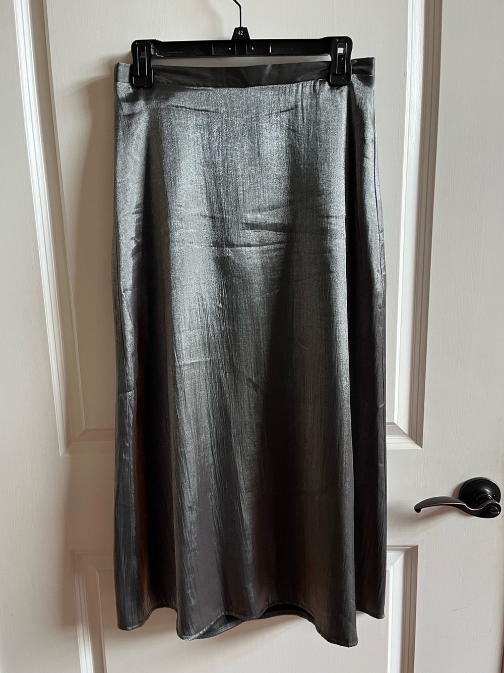 Women's A-Line Maxi Skirt in Metallic Gray